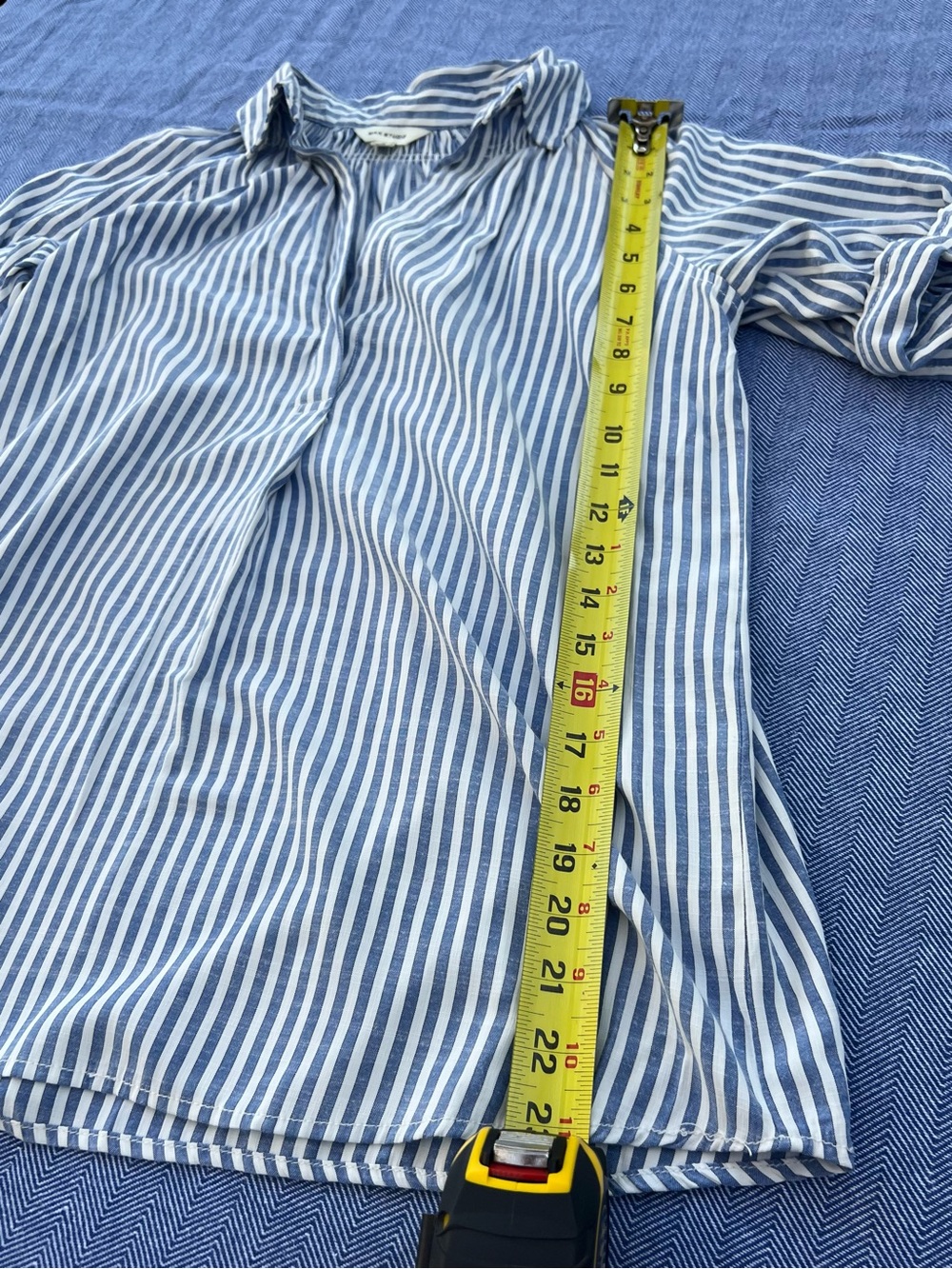 Max Studio Blue & White Vertical Stripe Blouse, Size Small - Picture 5 of 7